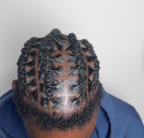 Top view of neat parting with twists.